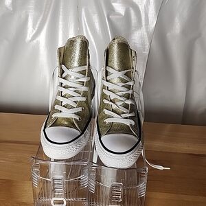 Converse High Top Sneakers Metallic Olive Green with White